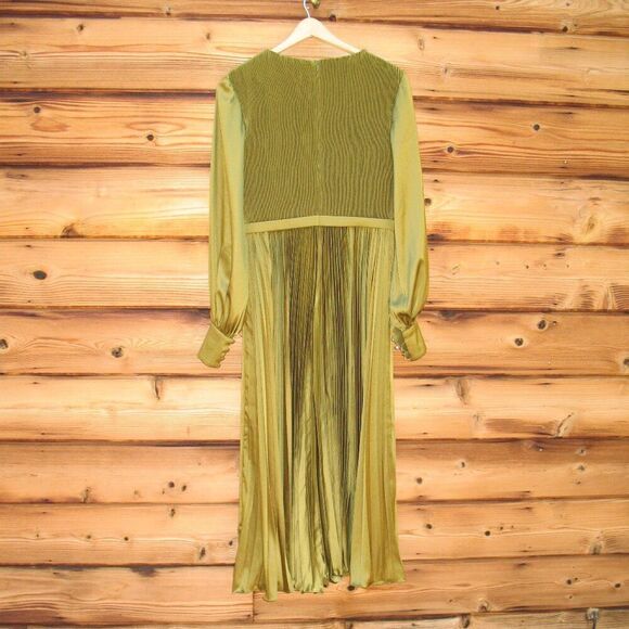 MAC DUGGAL 49718 Womens Olive Long Sleeve High Neck Heat Pleated Dress Flaws - Picture 9 of 14